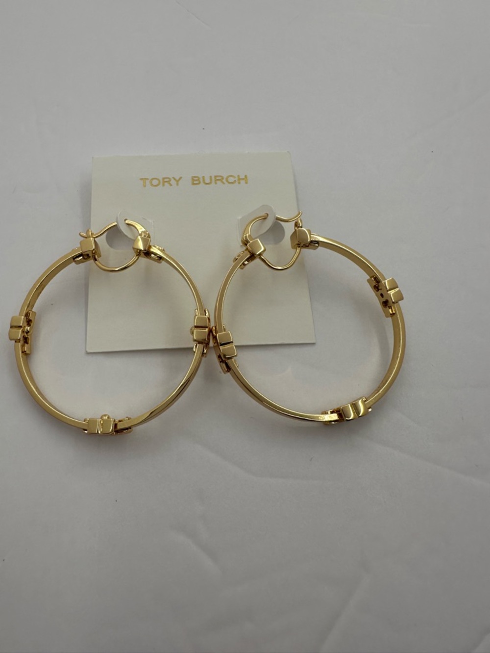 Tory Burch Polished Gold Logo-Accent Hoop Earrings